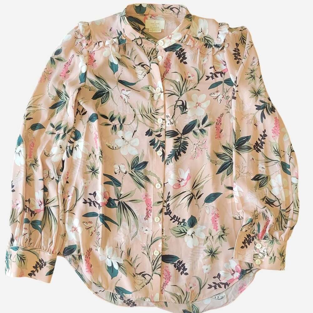 Kate Spade Live Colorfully Pink Floral Long Sleeve Blouse